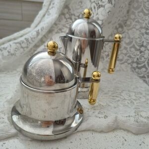 Vintage Inoxpran Italian 18/10 Stainless Steel Cream & Sugar Set – 24K Gold Acce
